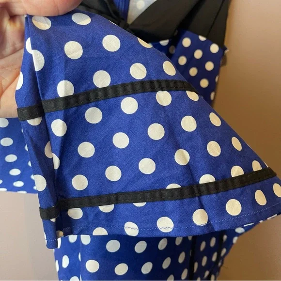 Killreal Blue White Polka Dot Swing Dress - Small - Picture 9 of 13
